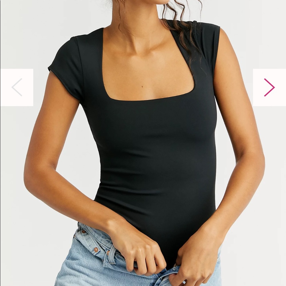 Free People Black Scoop Neck Bodysuit